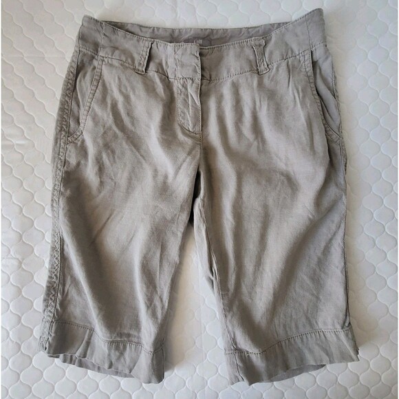 J. Jill Linen Blend Taupe Stretch Chino 11" Shorts Size 0 Petite - Picture 1 of 9